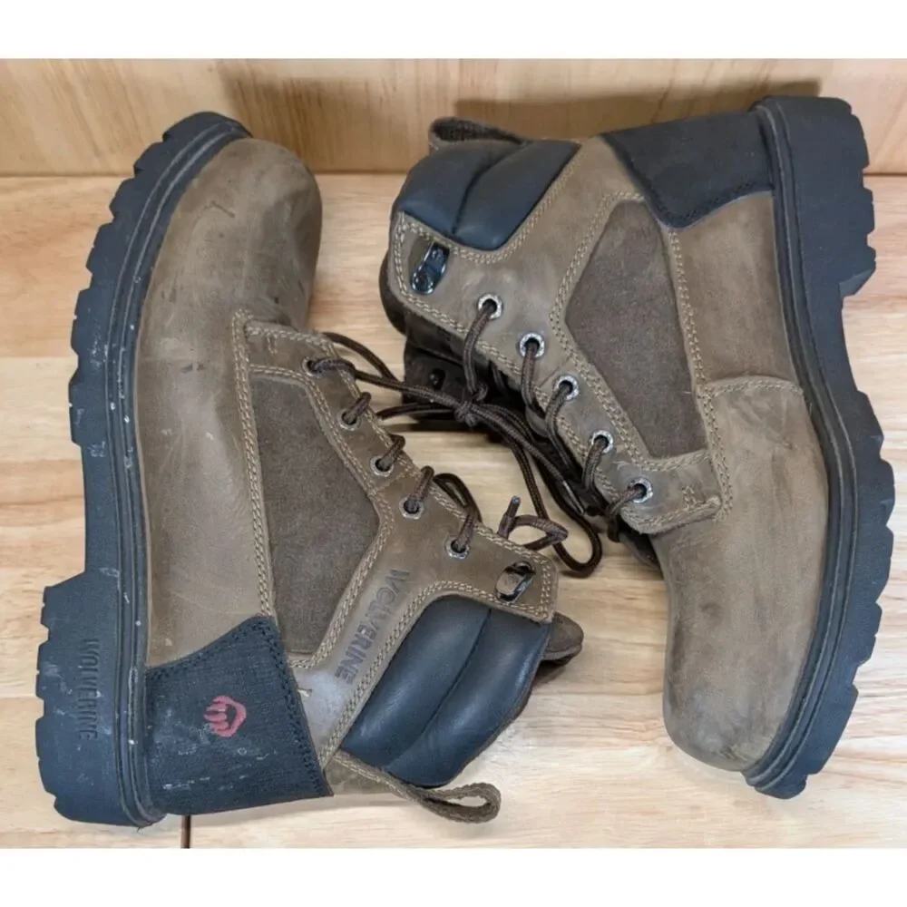 Wolverine Work Boots Mens 8.5M Brown Leather Steel Toe Lace‎ Up